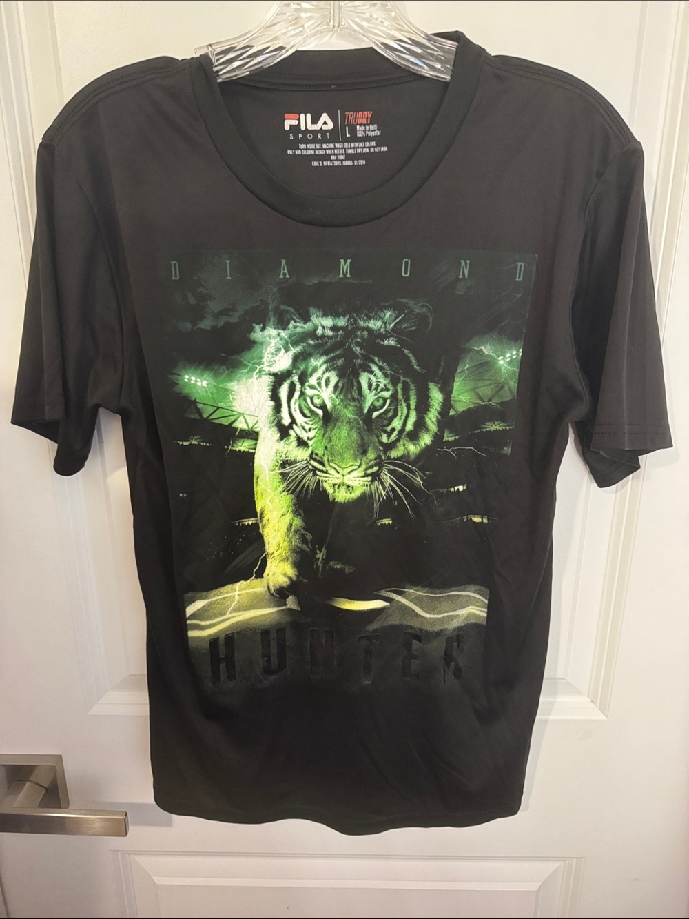 FILA Black Short-Sleeve Tee with Green Tiger Graphic